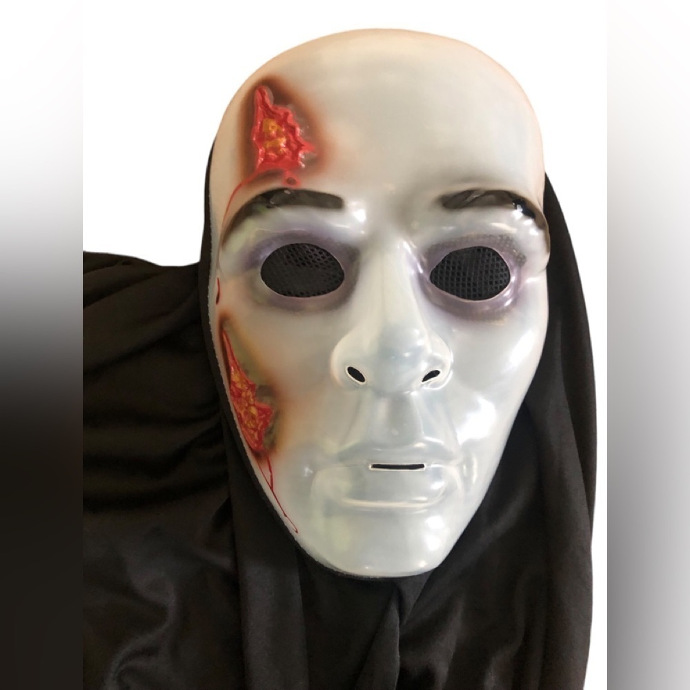 VTG 90’s Halloween Ghoulish Hard Plastic Mask Black Head Covering Scary Costume